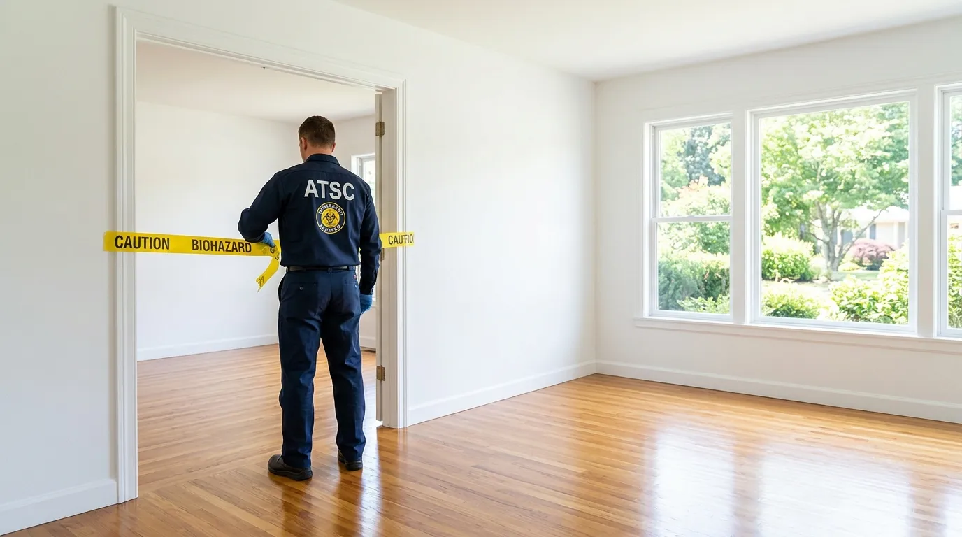 Certified biohazard cleanup crew performing Trauma Scene Cleanup in Thompson